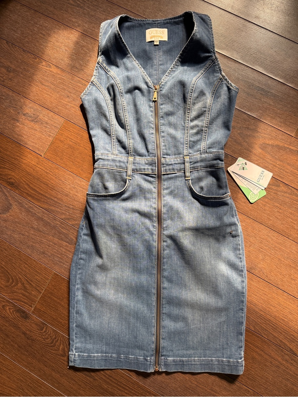GUESS Girls' Sleeveless Denim Zip-Front Dress in Medium Blue
